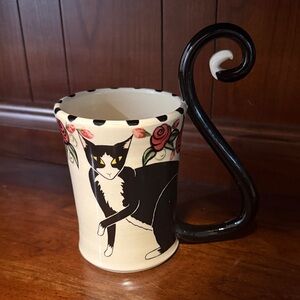Cat Design Ceramic Mug with Black Handle